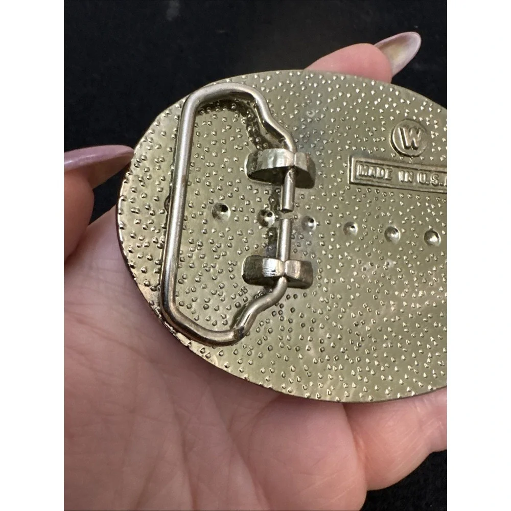 Vintage Masonic Belt Buckle Oval Gold Silver Tone Blue Freemason USA Made